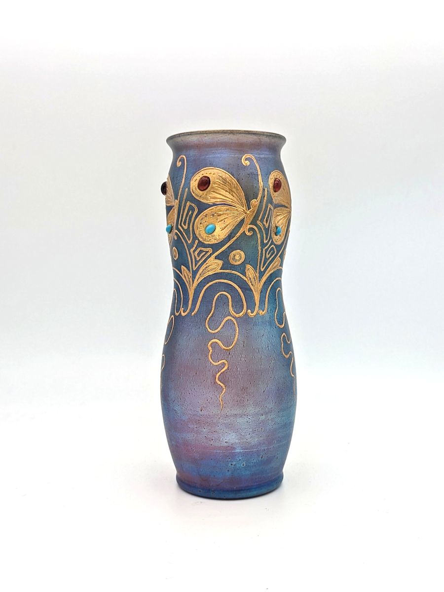 Loetz Vase brown Silberiris with enamel DEK.457