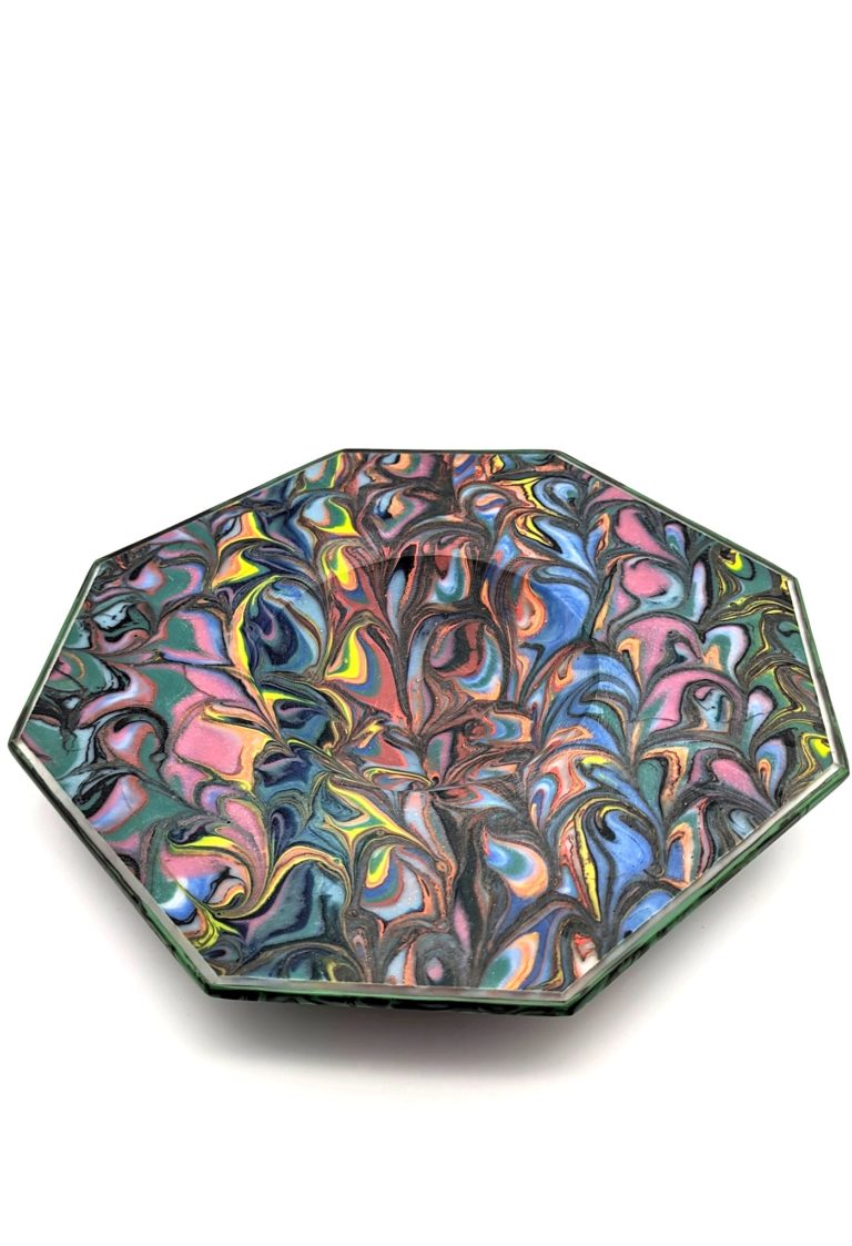 Großer Studio glass Fusing Teller Klaus Moje Canberra Hamburg 1986 mit aufwendiger Kaltveredelung