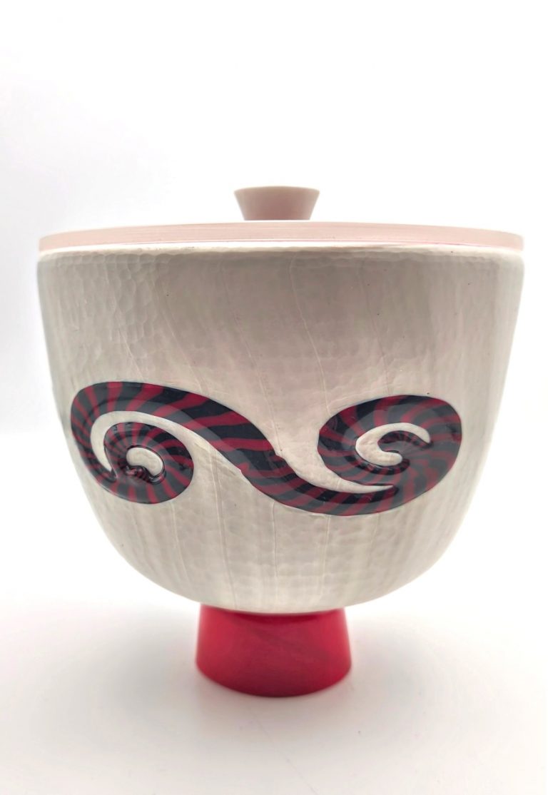 Ein fein gearbeitetes Studio Glas Deckelgefäß "Kabuki" von Massimo Nordio, Murano, 2006