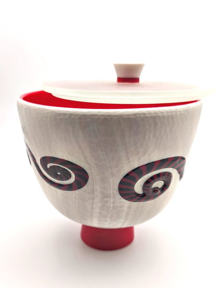 Ein fein gearbeitetes Studio Glas Deckelgefäß "Kabuki" von Massimo Nordio, Murano, 2006